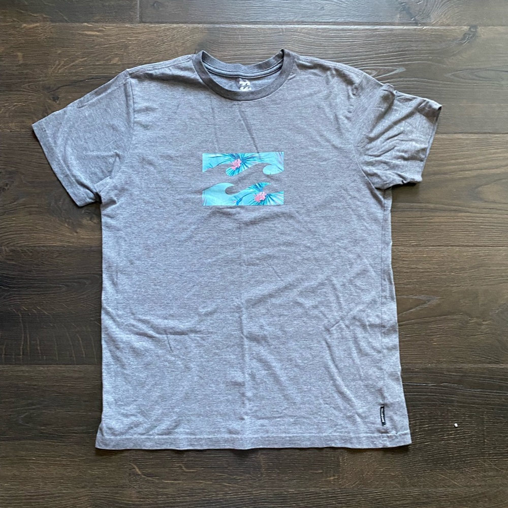 Billabong Boys Gray Graphic T-Shirt Surf Logo Tee Blue Tropical Size YXL